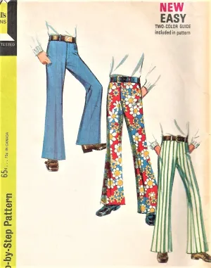 1970s Vintage Bell Bottom Pants Pattern McCalls 2263 Boys or Unisex Teen Step By Step Pattern Waist 25 Vintage Sewing Pattern UNCUT