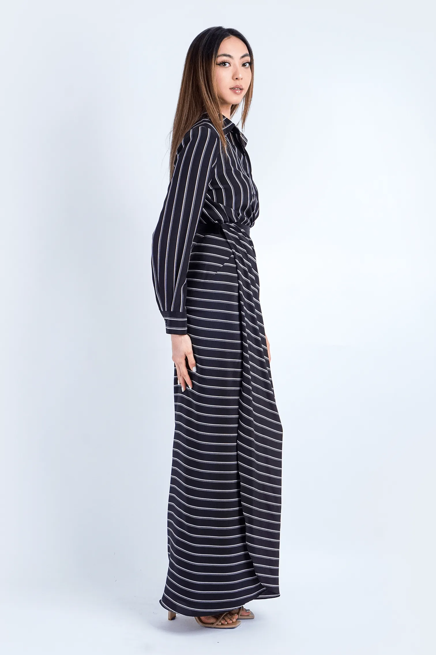 Black Stripe Wrapped Long Trixie Skirt