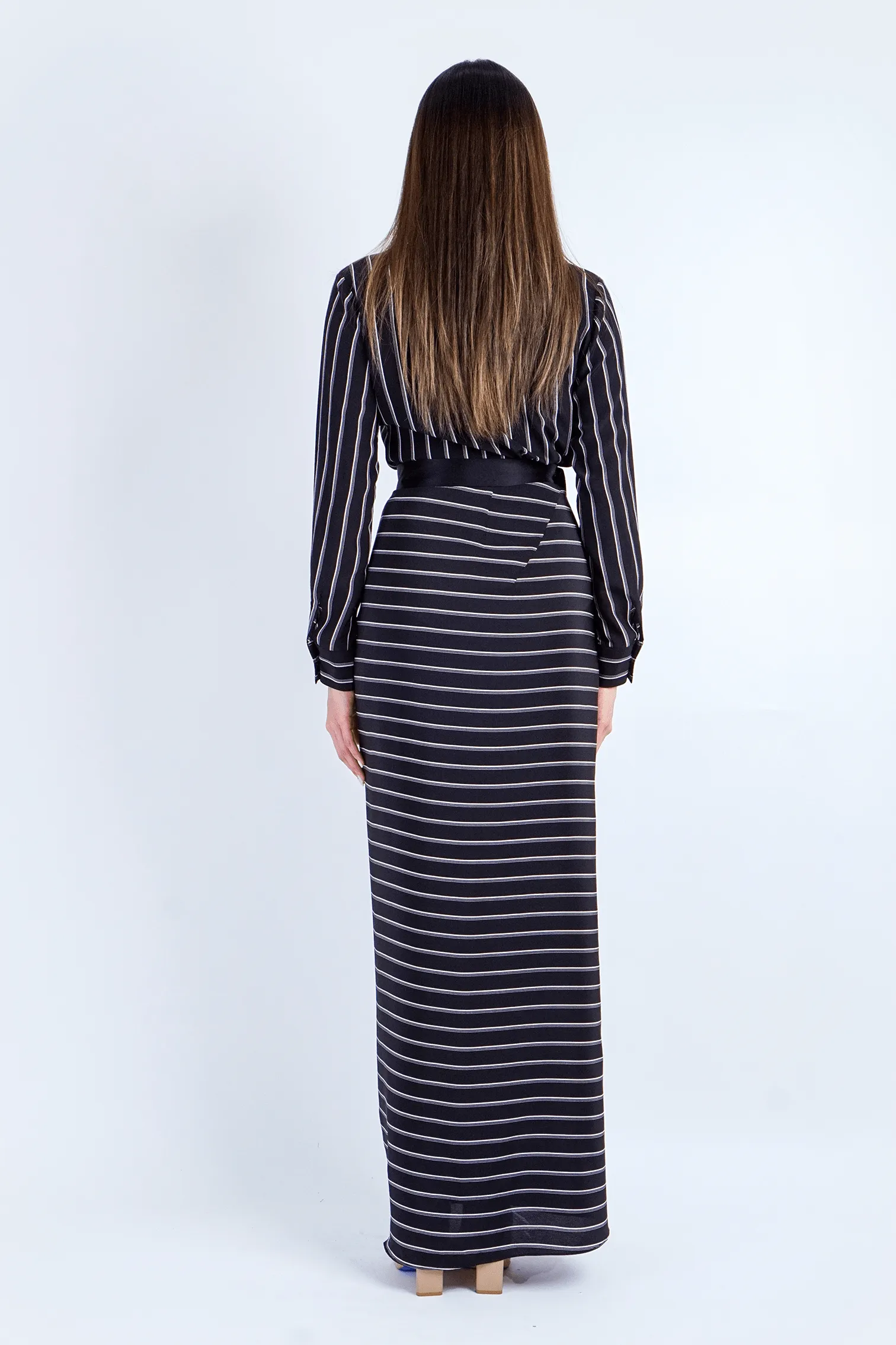 Black Stripe Wrapped Long Trixie Skirt