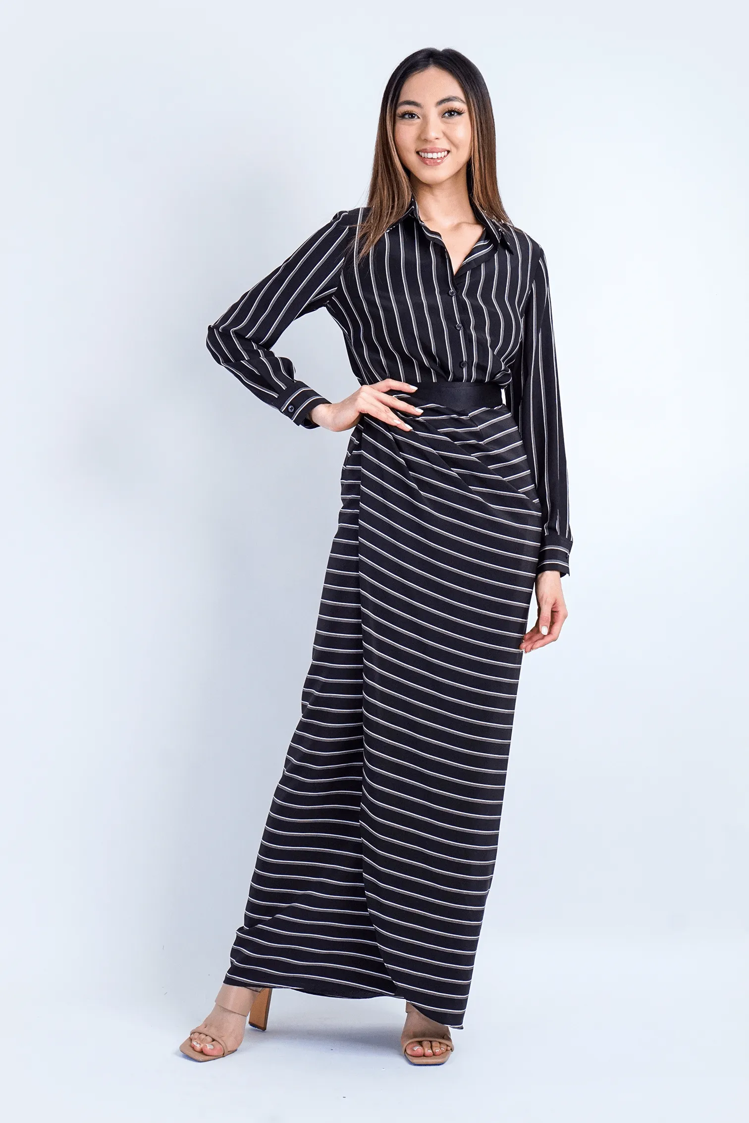 Black Stripe Wrapped Long Trixie Skirt