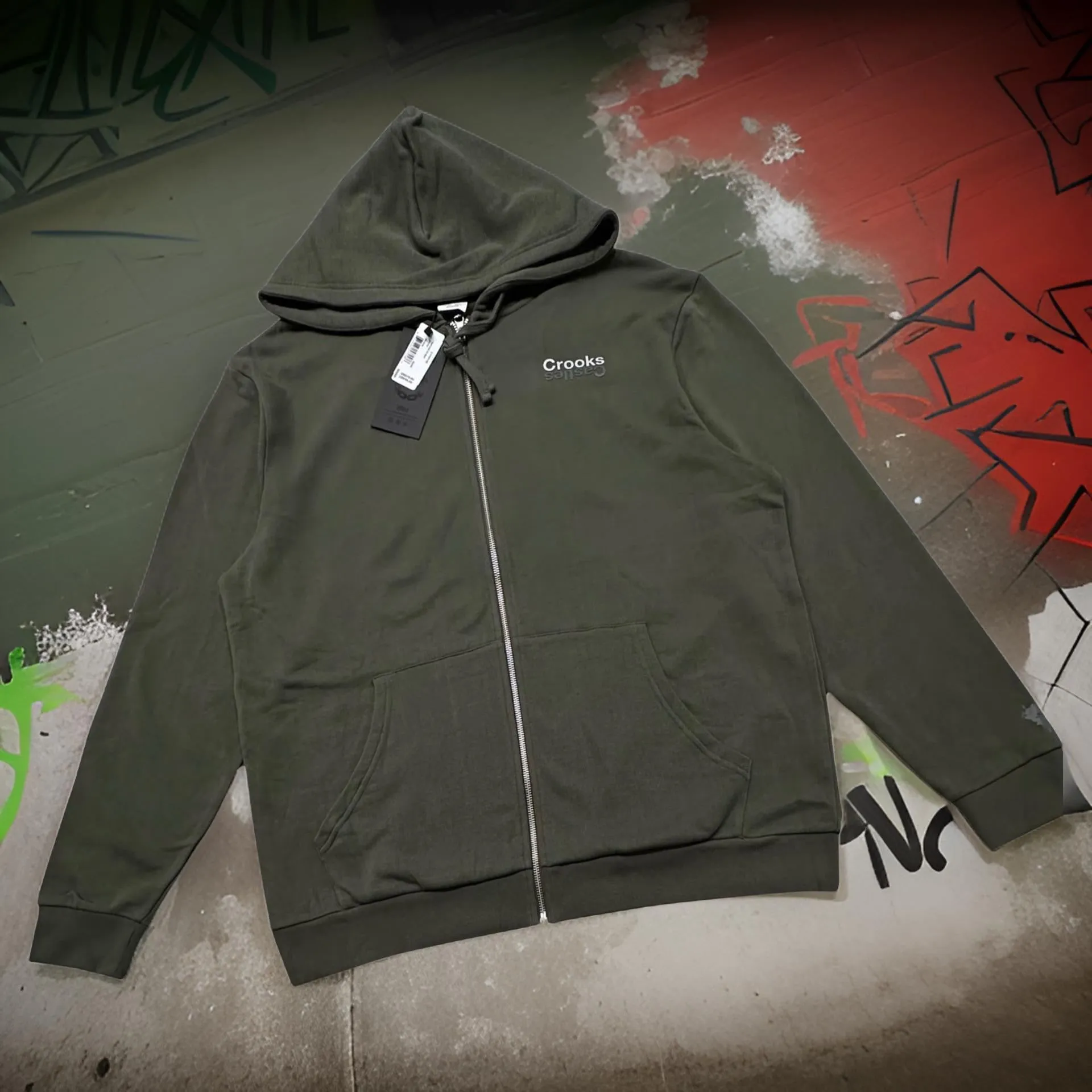 *CROOKS & CASTLES* (GREEN HUNTER) *MIRROR* ZIP UP HOODIES