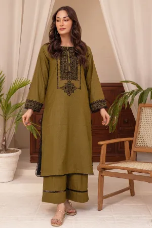 Fahza by Fareeha - Prism - Olive Green - Self-Cotton - 2 Piece