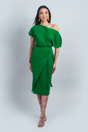 Green Misha Wrapped Midi Skirt