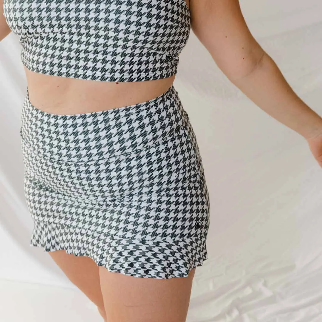 Houndstooth High-Waisted Swim Skirt