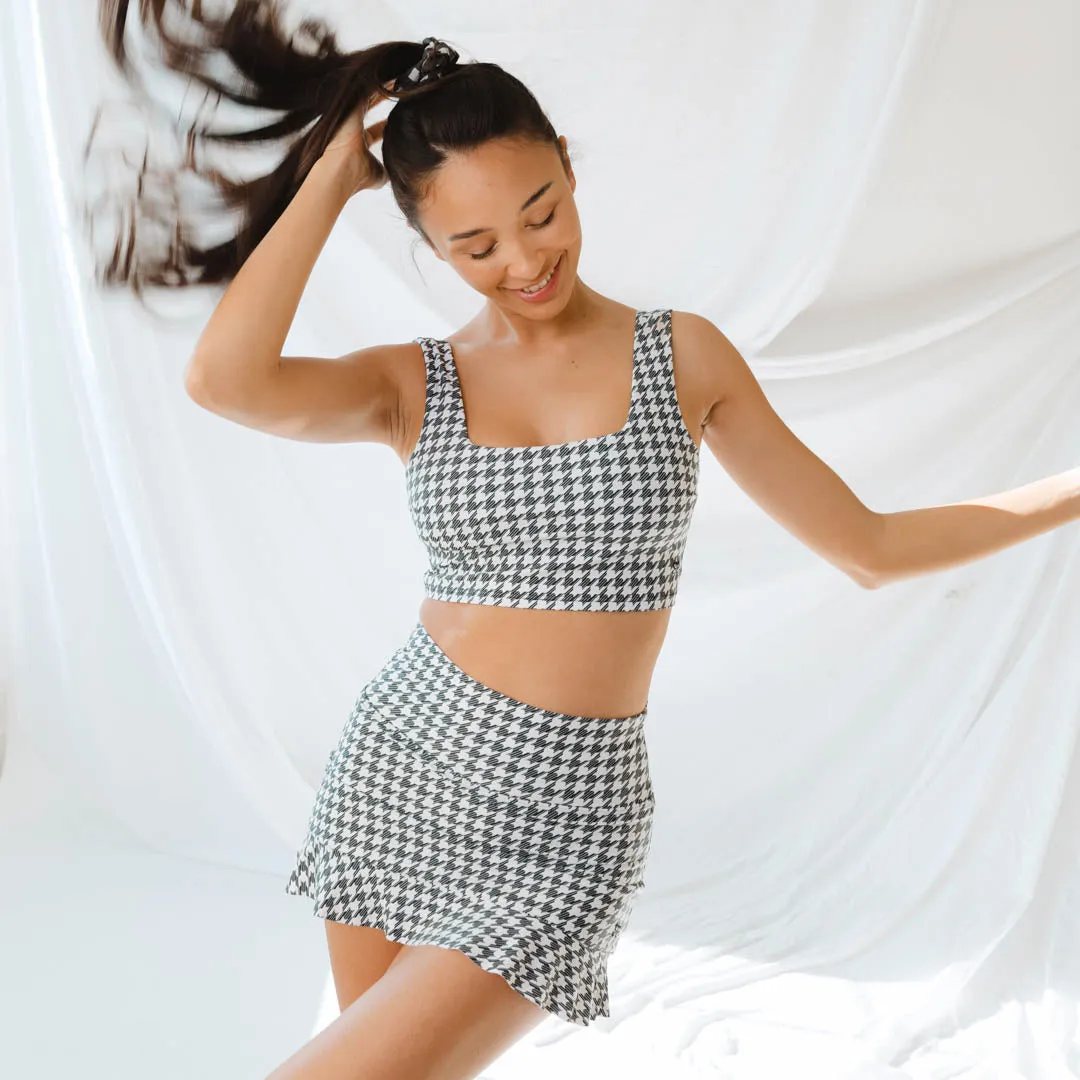 Houndstooth High-Waisted Swim Skirt