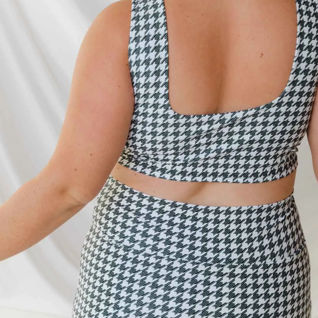 Houndstooth High-Waisted Swim Skirt