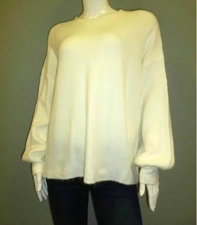 Ivory Crew Neck Puffed Sleeve Sweater