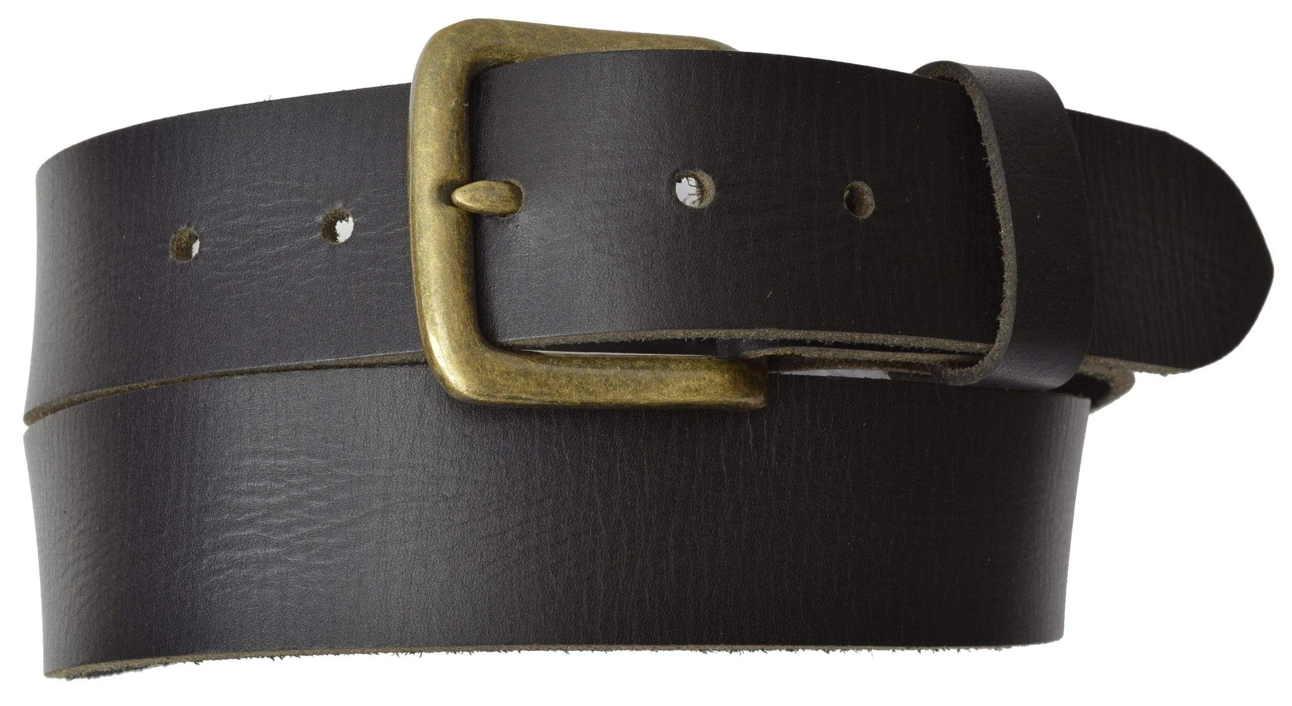 Men's Casual Belt 1.5" Wide Top Grain Genuine Leather Gold Buckle by Marshal