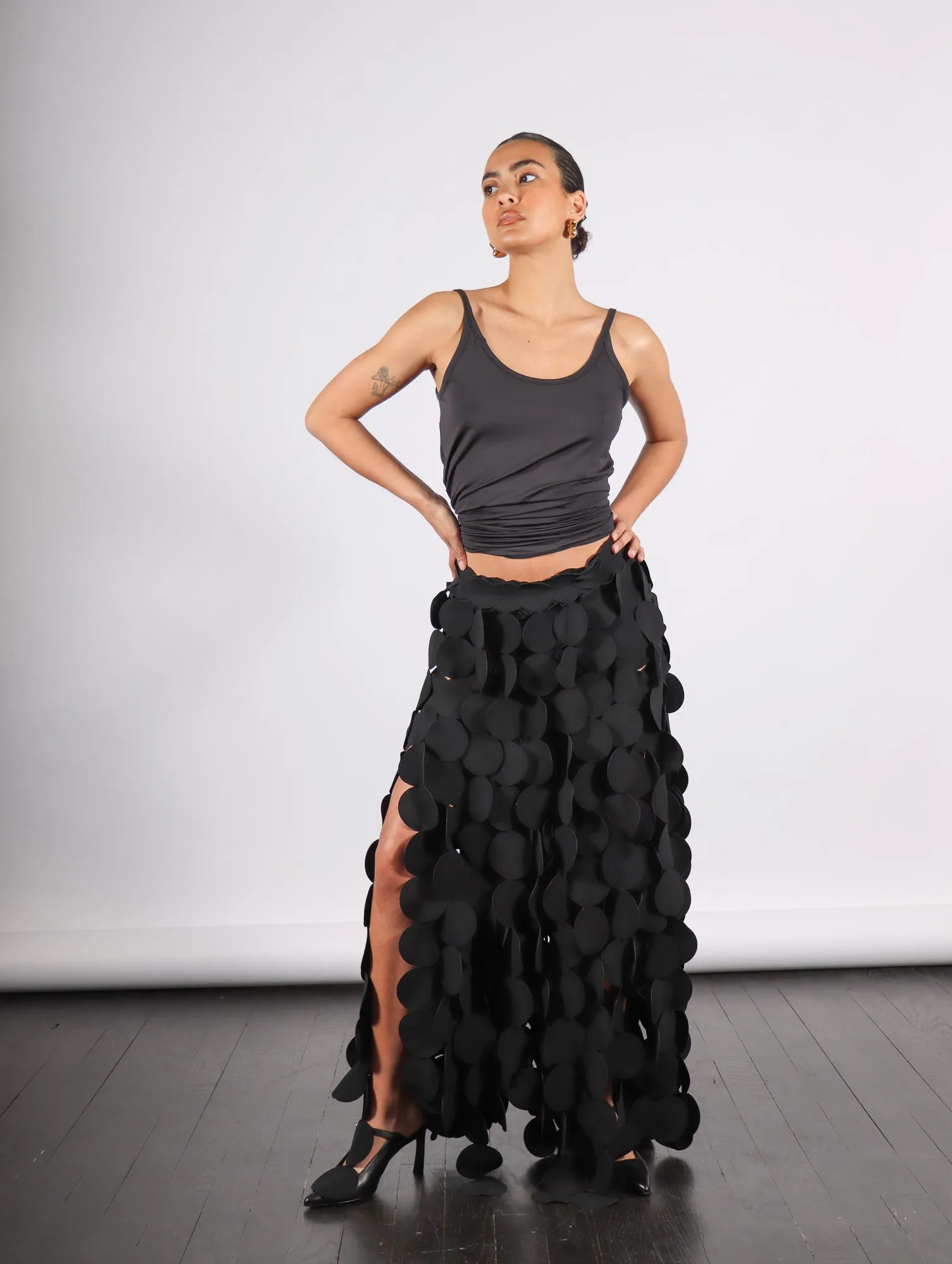 Multi Circle Layered Maxi Skirt in Black by A.W.A.K.E. Mode