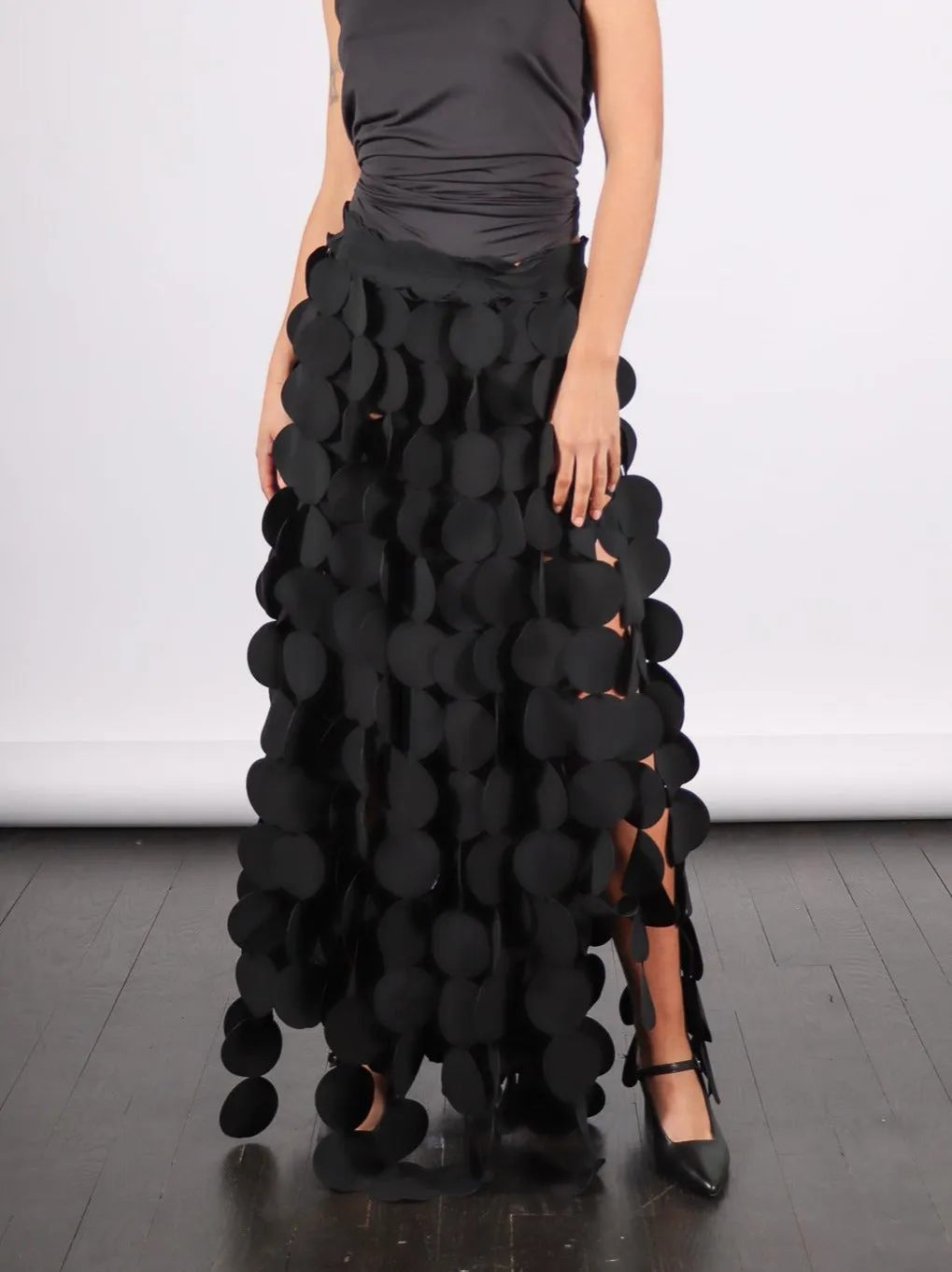 Multi Circle Layered Maxi Skirt in Black by A.W.A.K.E. Mode