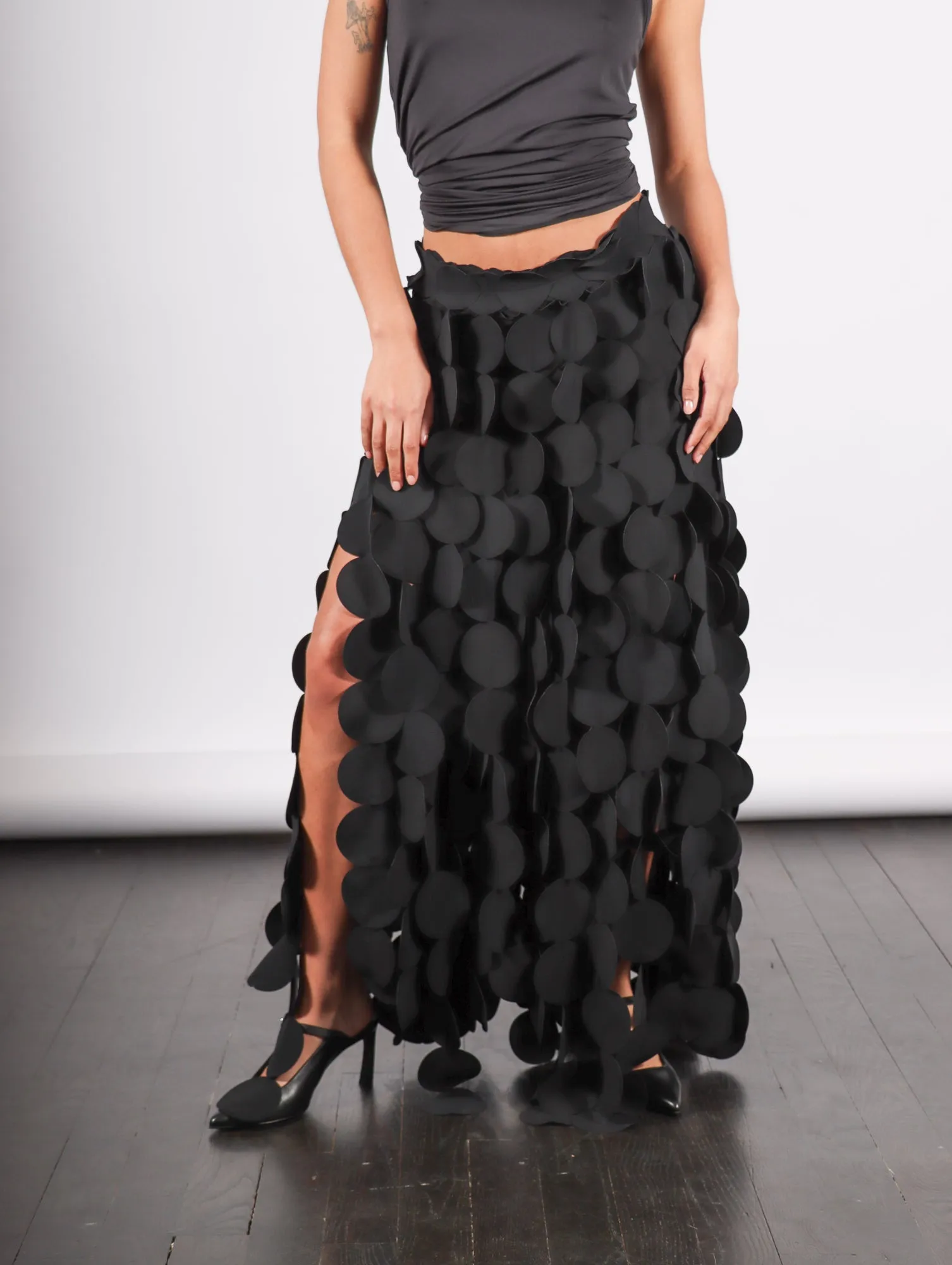 Multi Circle Layered Maxi Skirt in Black by A.W.A.K.E. Mode