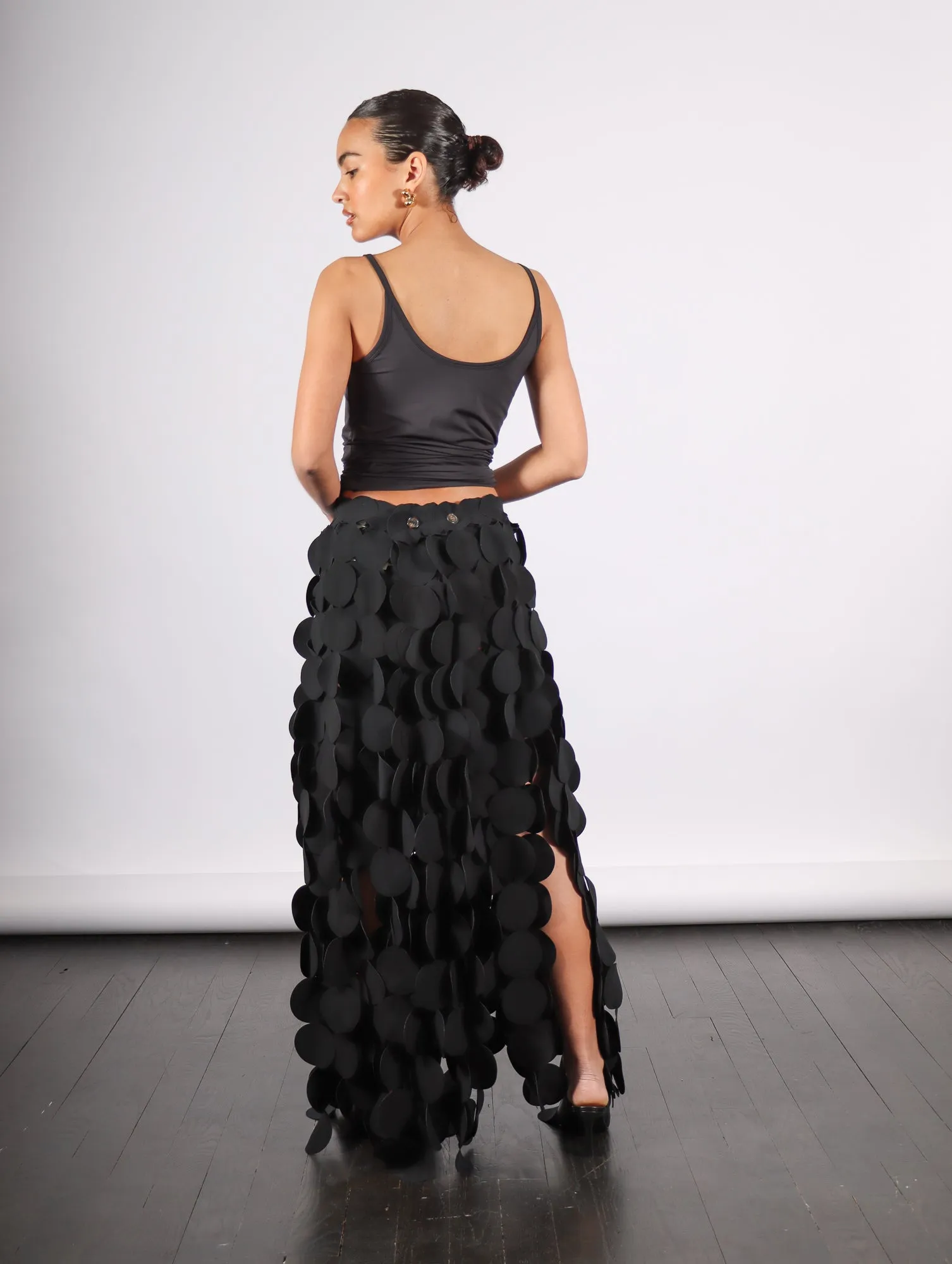 Multi Circle Layered Maxi Skirt in Black by A.W.A.K.E. Mode