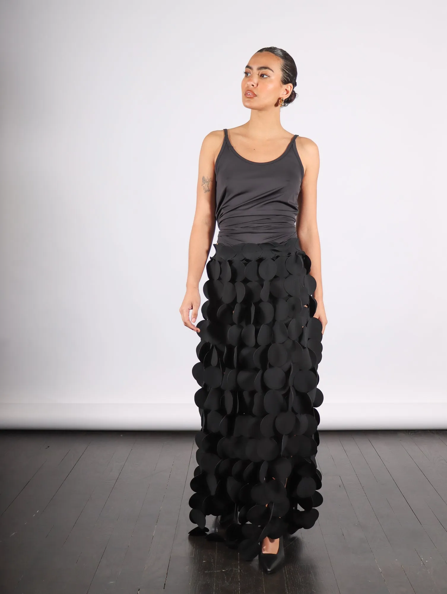 Multi Circle Layered Maxi Skirt in Black by A.W.A.K.E. Mode