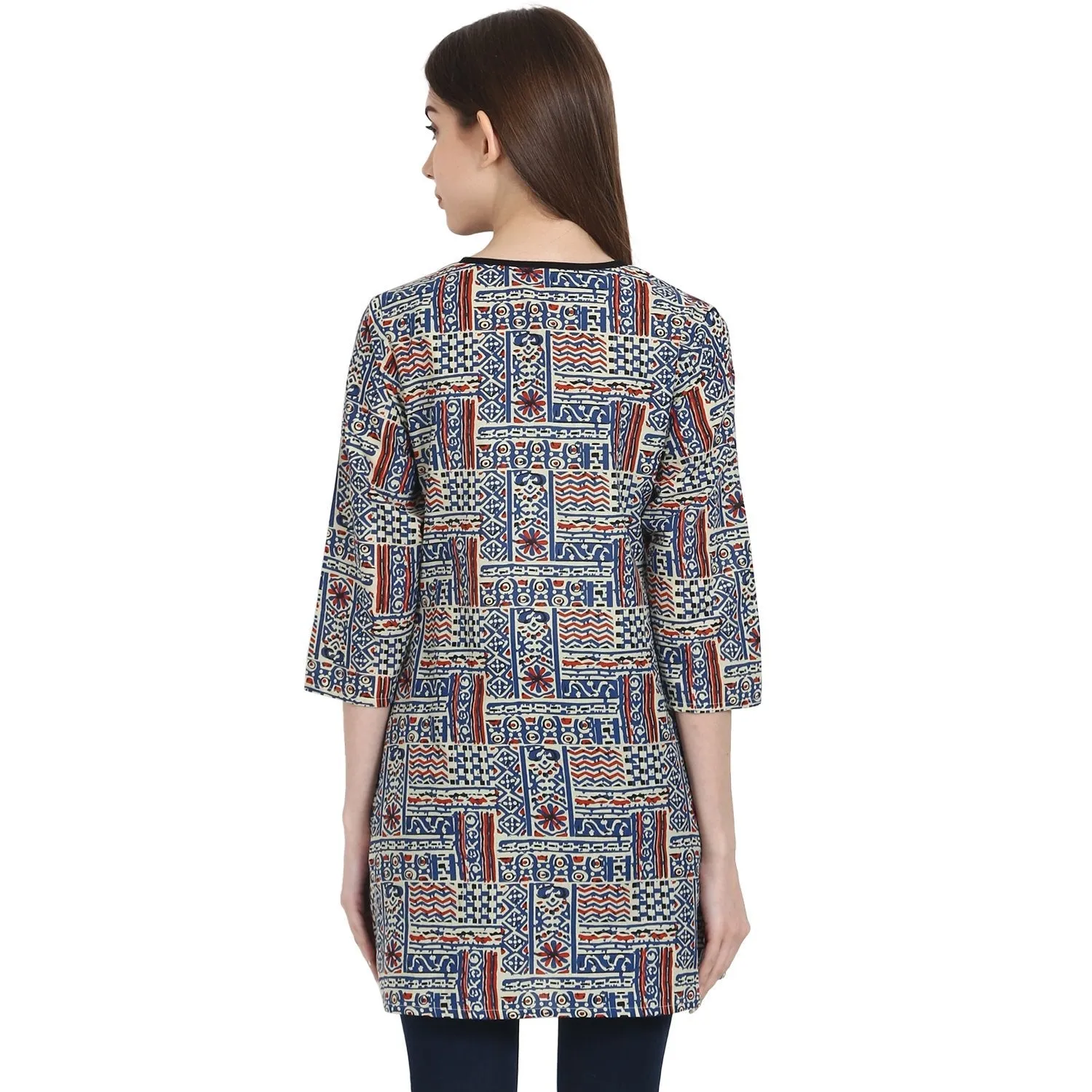 Multi Printed 3/4 Sleeve Cotton A-Line Tunics