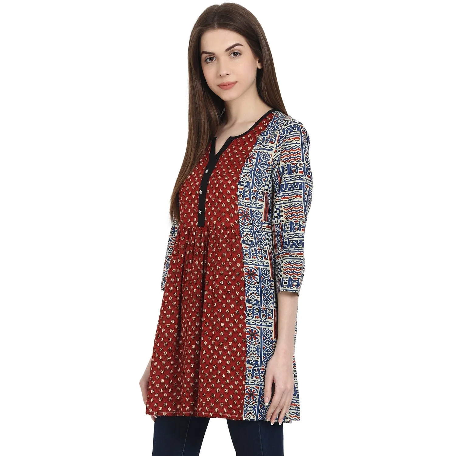 Multi Printed 3/4 Sleeve Cotton A-Line Tunics