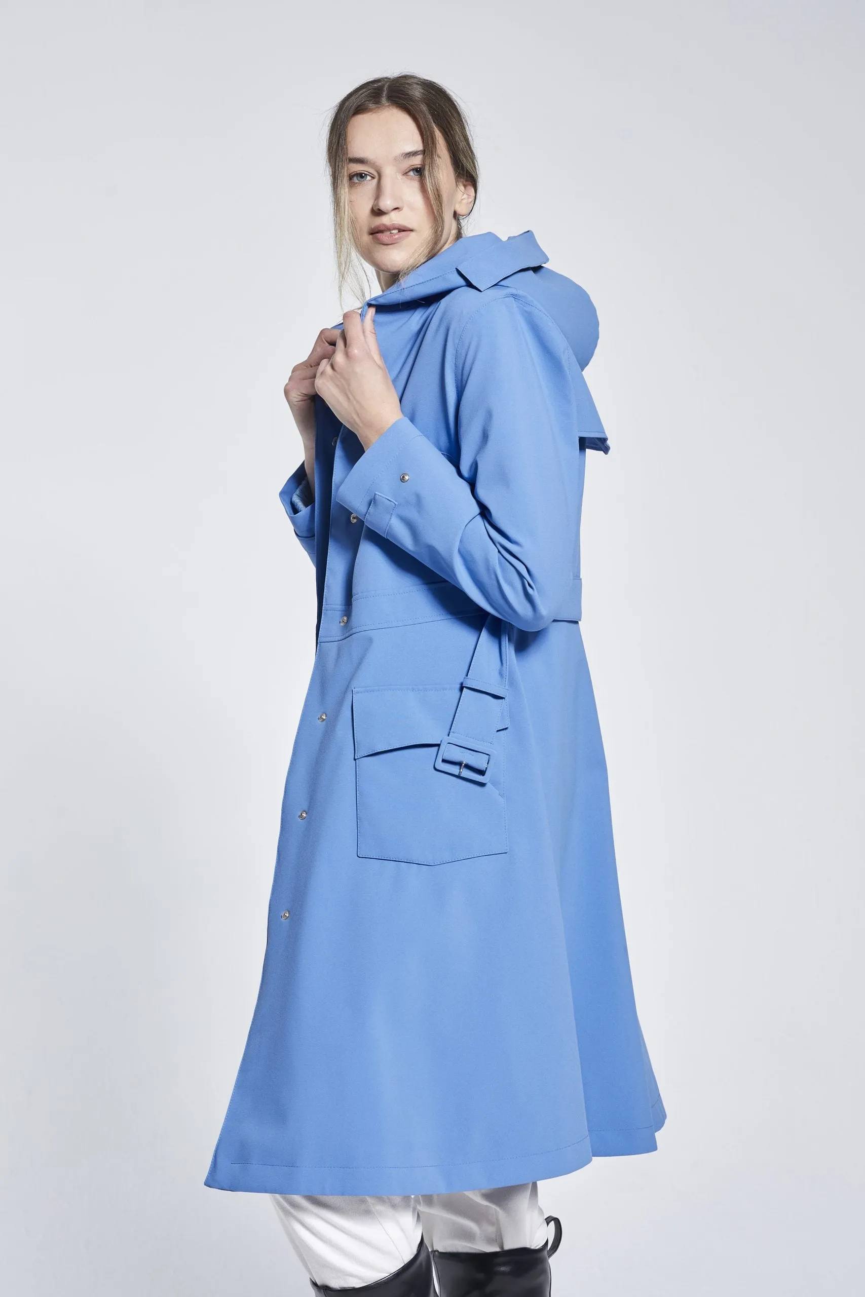 OCEAN BLUE FLARE RAINCOAT - recycled materials