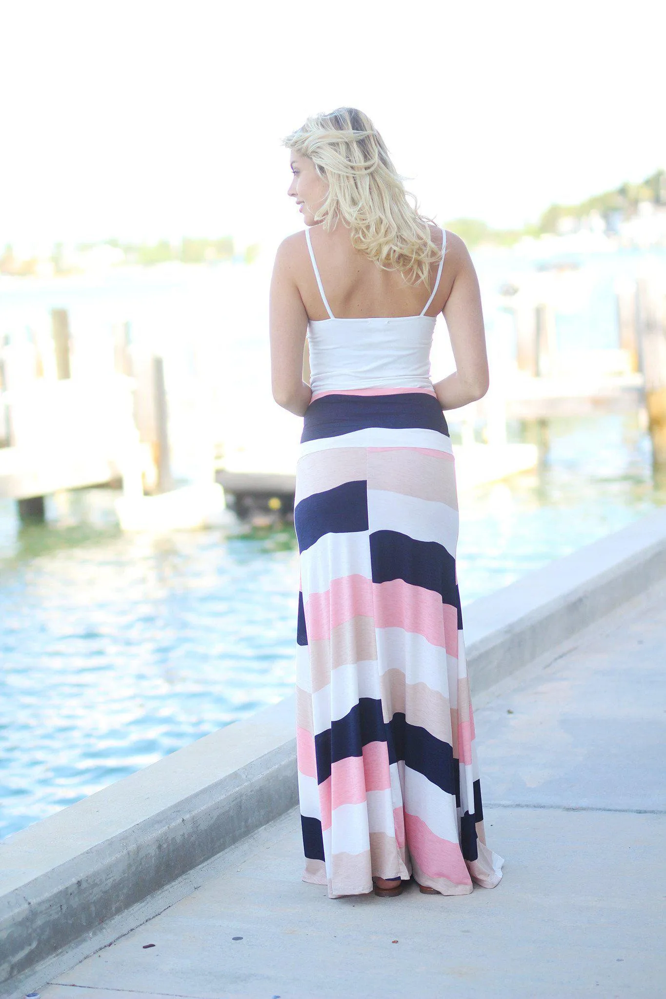 Peach Color Block Maxi Skirt