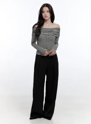 Pintuck Wide-Leg Slacks ON418