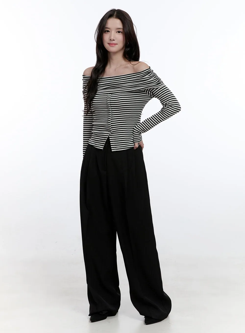 Pintuck Wide-Leg Slacks ON418