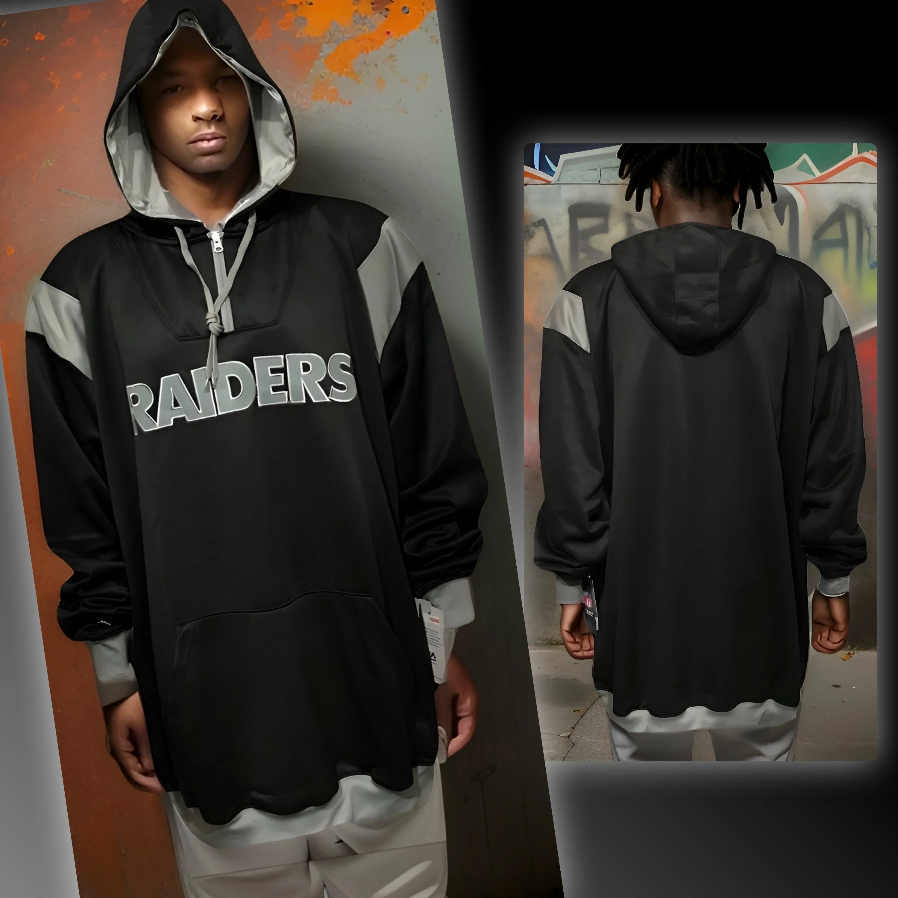 ^RAIDERS^ 1/4 ZIP PULLOVER HOODIES BY MAJESTIC (3XL-TALL)