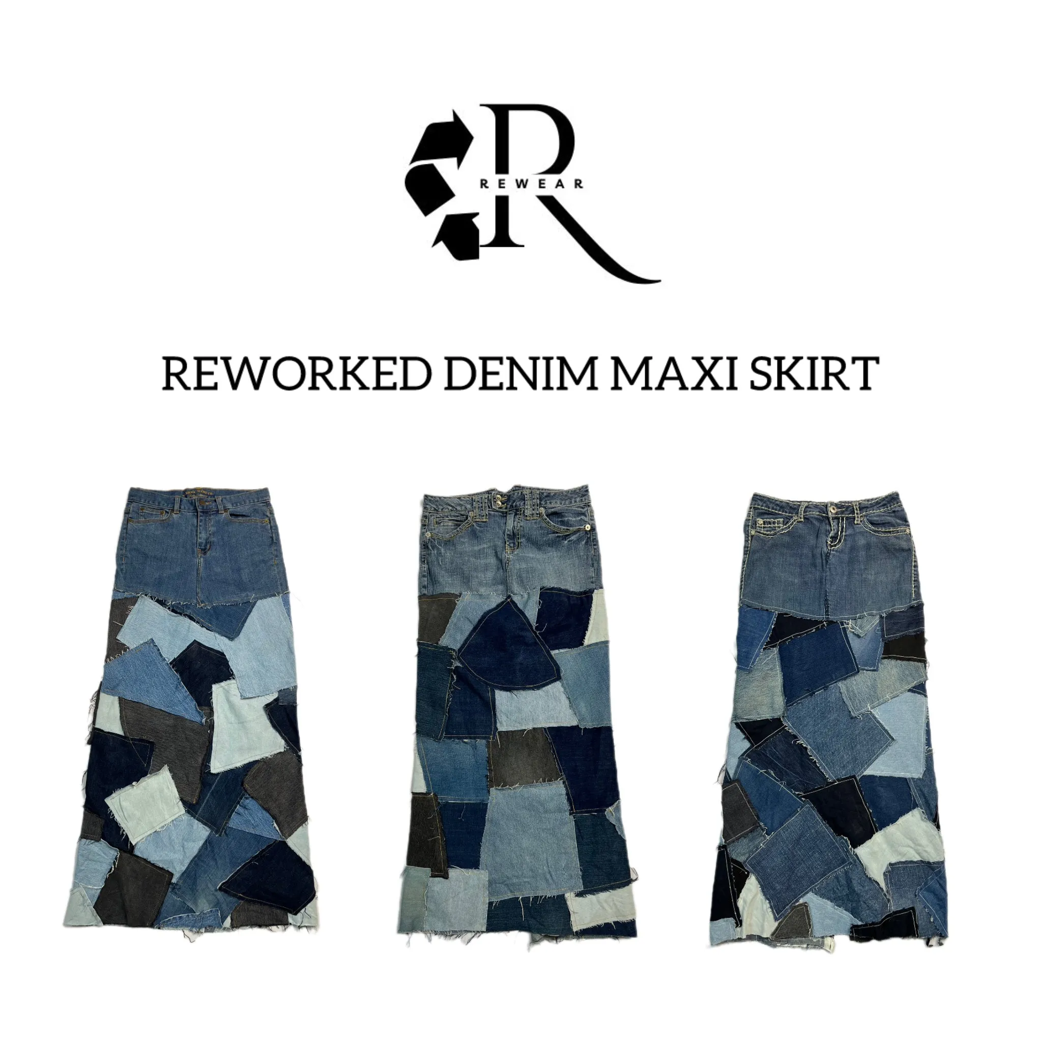 REWORKED DENIM PATCHWORK MAXI SKIRT