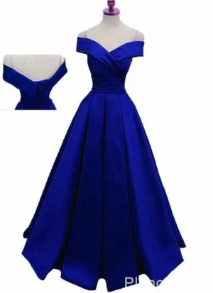 Royal Blue Satin Floor Length Formal Gown Prom Dress 2025 Blue Party Gown