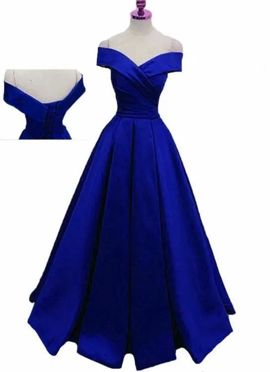 Royal Blue Satin Floor Length Formal Gown Prom Dress 2025 Blue Party Gown