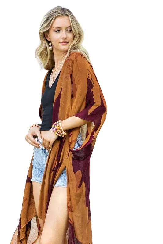 Rust   Burgundy Sweeping Floral Kimono