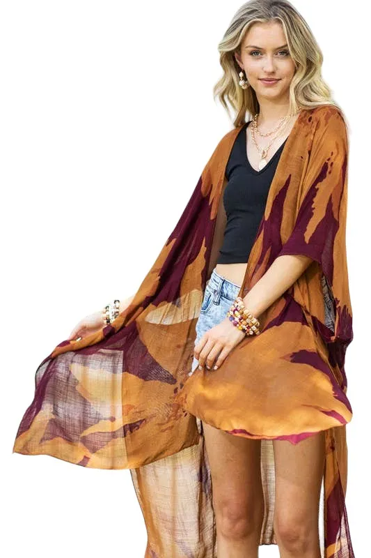 Rust   Burgundy Sweeping Floral Kimono