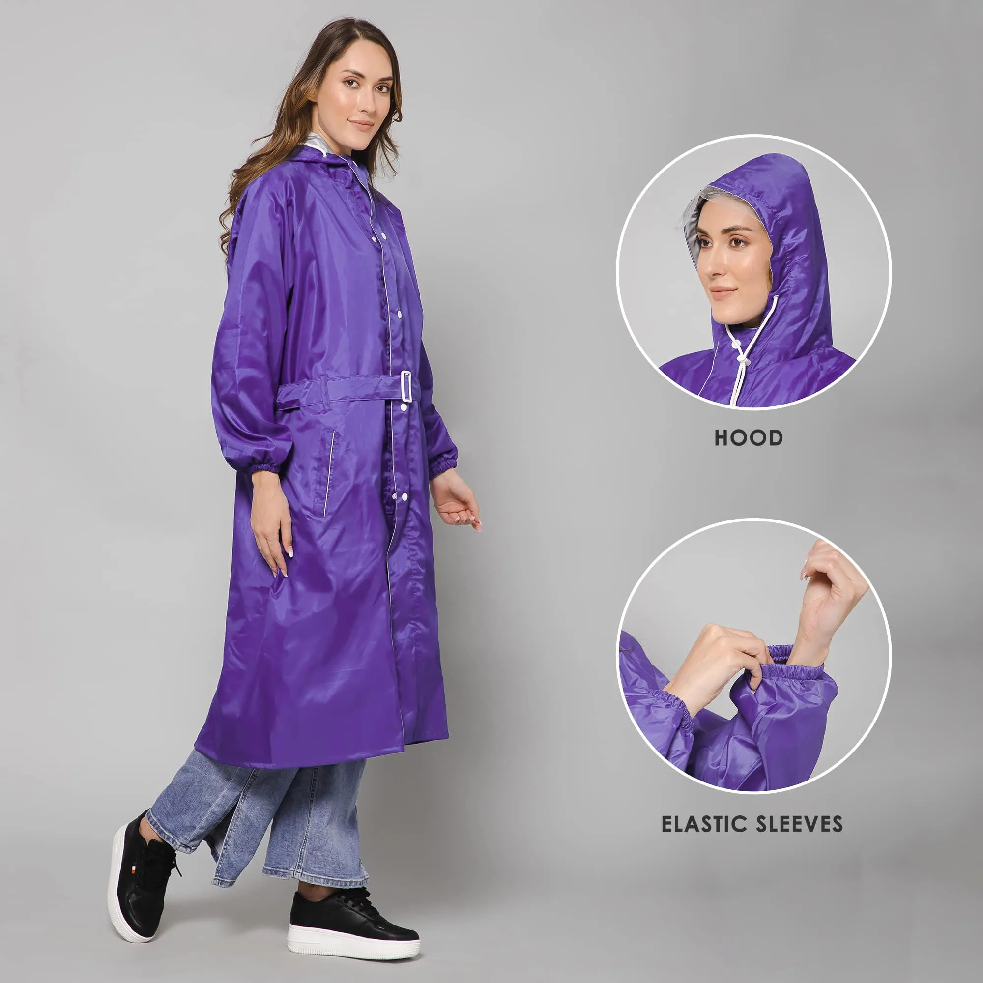 THE CLOWNFISH Raincoats for Women Rain Coat for Women Raincoat for Ladies Waterproof Reversible Double Layer. Drizzle Diva Series (Purple, Large)