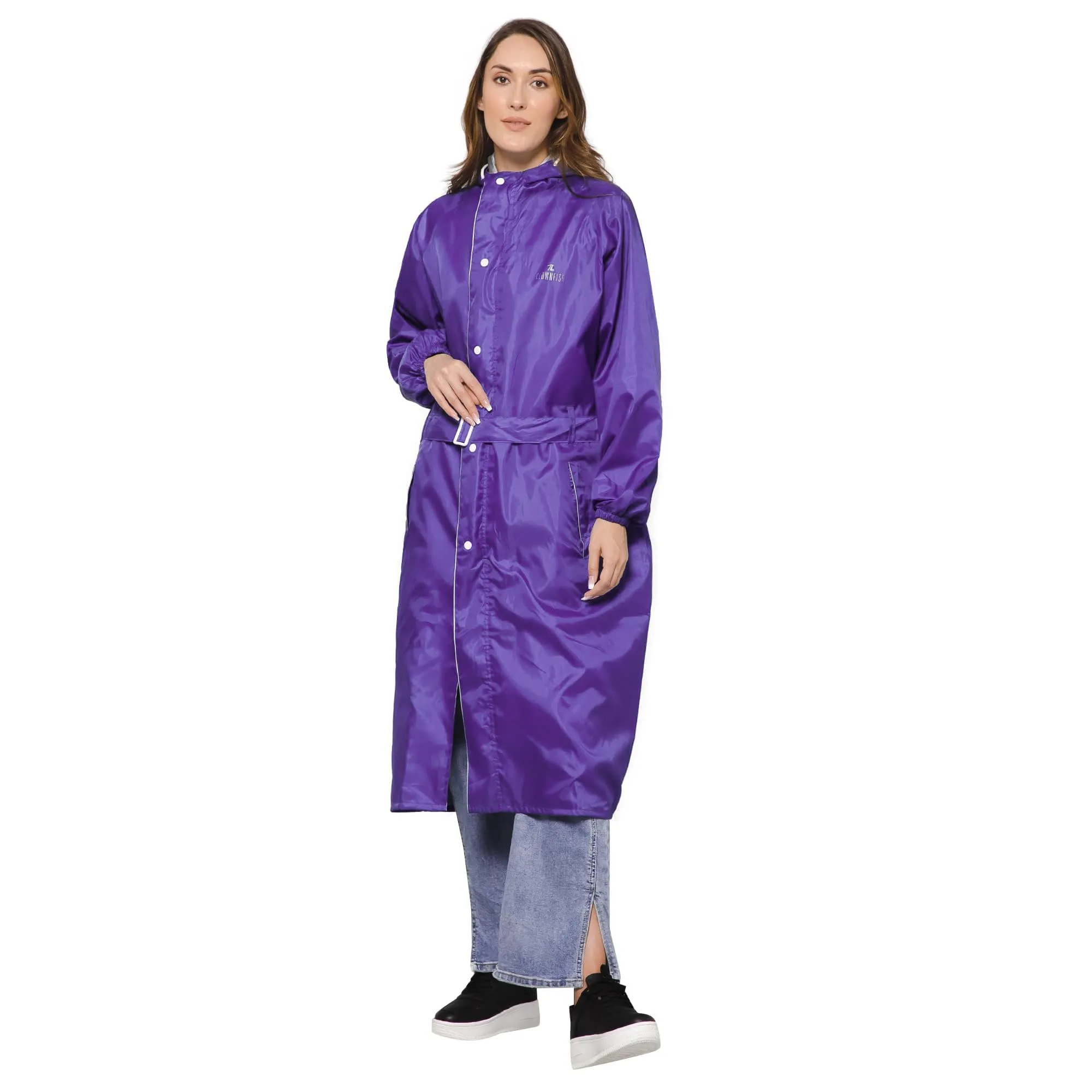 THE CLOWNFISH Raincoats for Women Rain Coat for Women Raincoat for Ladies Waterproof Reversible Double Layer. Drizzle Diva Series (Purple, Large)