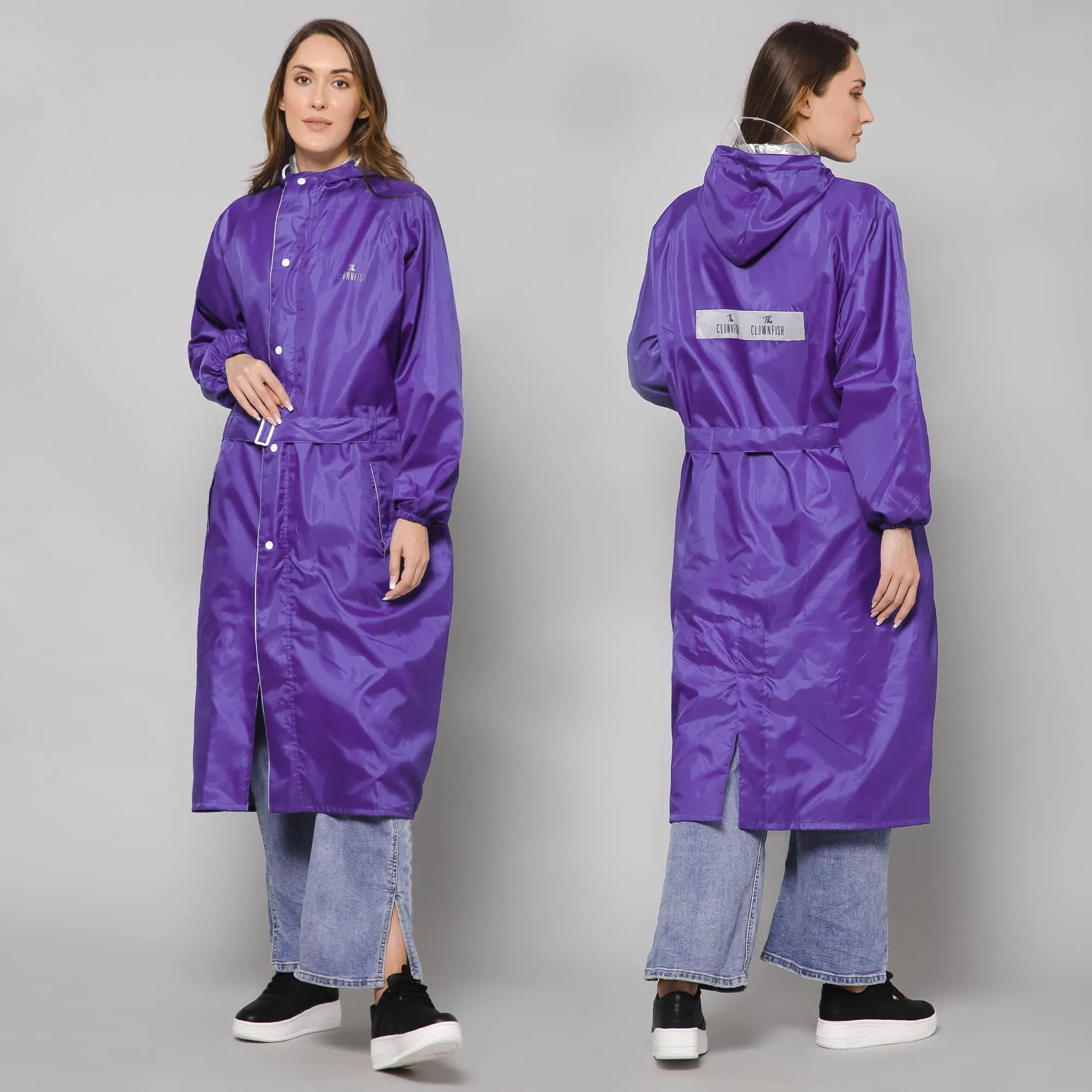 THE CLOWNFISH Raincoats for Women Rain Coat for Women Raincoat for Ladies Waterproof Reversible Double Layer. Drizzle Diva Series (Purple, Large)