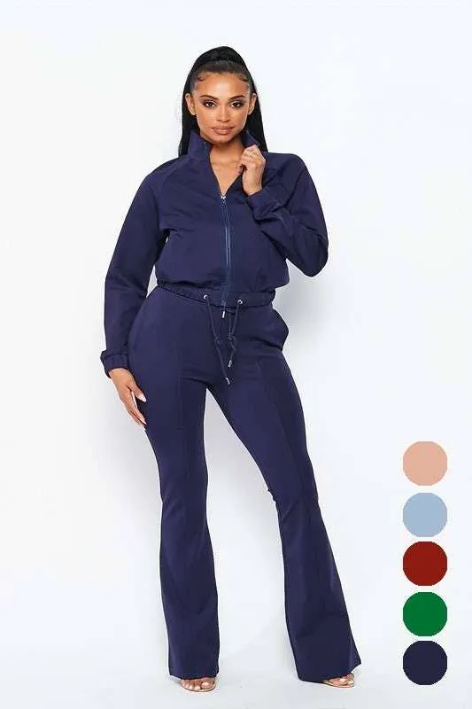 TRACK JACKET FLARED TRACK PANTS SET: M / NAVY