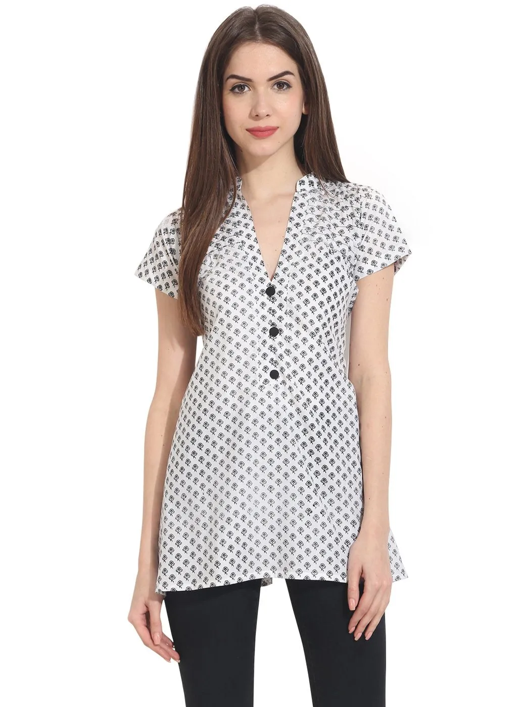 White Printed Cap Sleeve Tunics