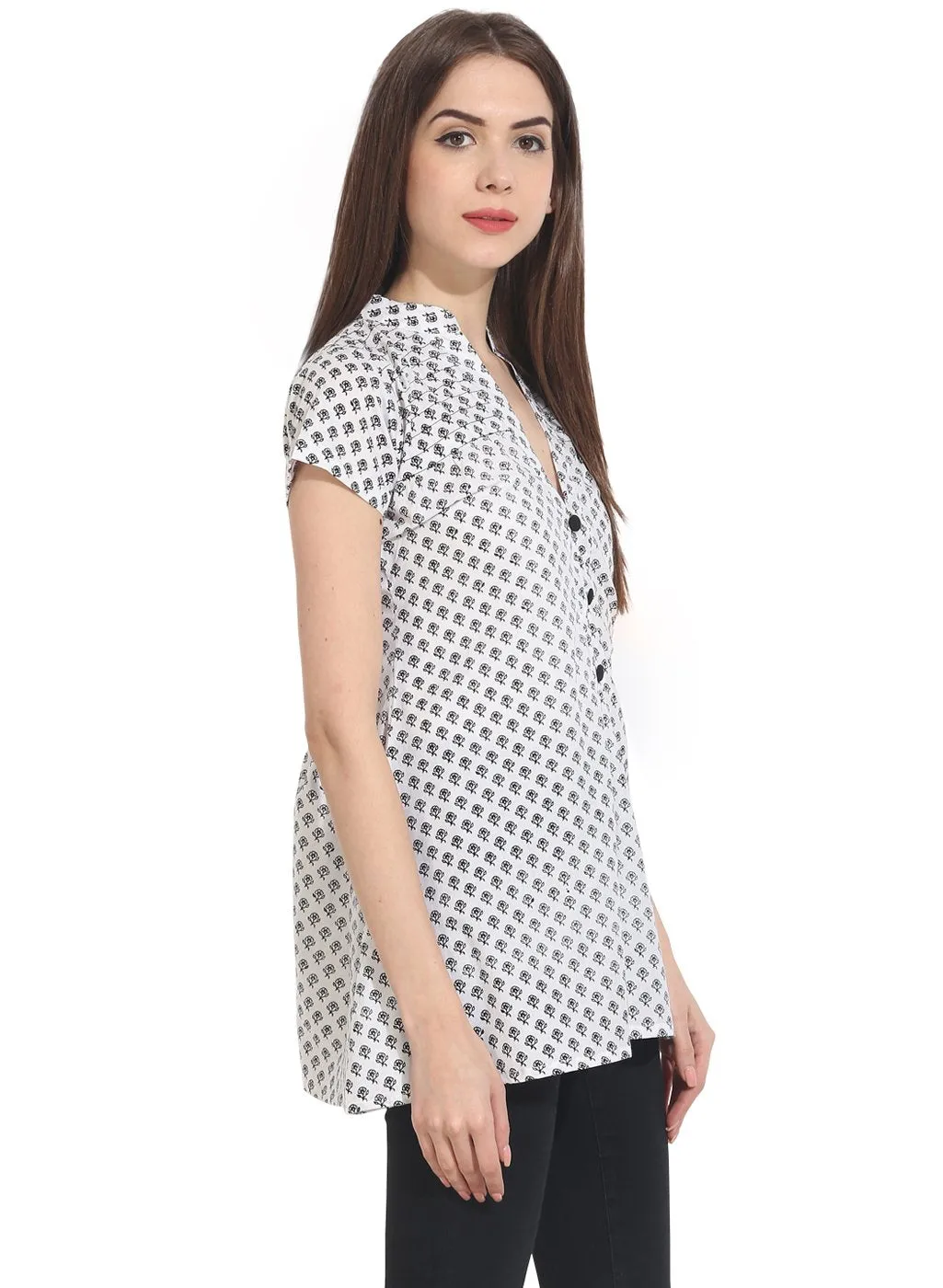 White Printed Cap Sleeve Tunics