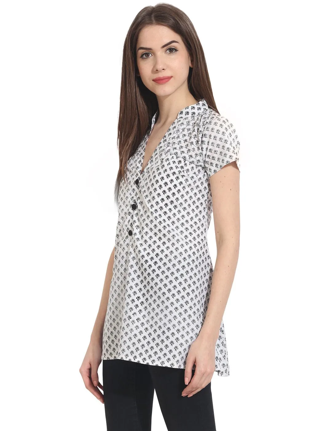 White Printed Cap Sleeve Tunics