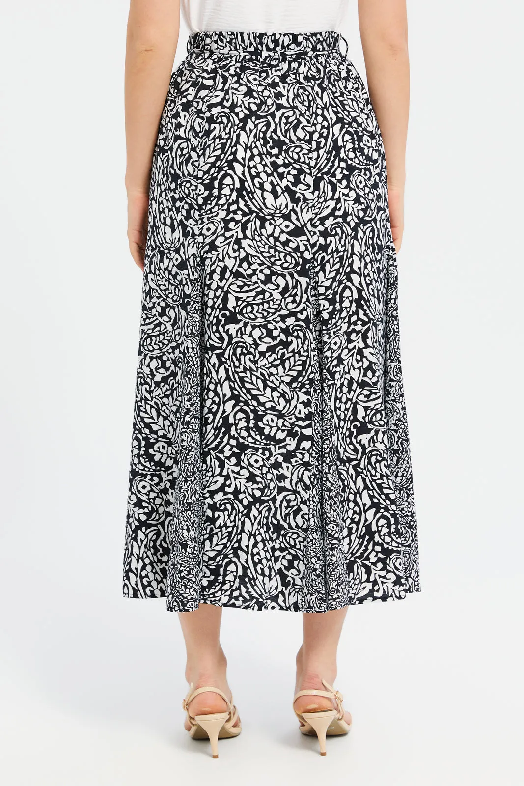 Women Balck And White A-Line With Drawcord Skirt