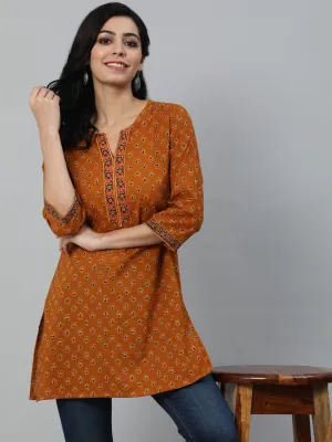 Women Mustard & Red Printed Tunic