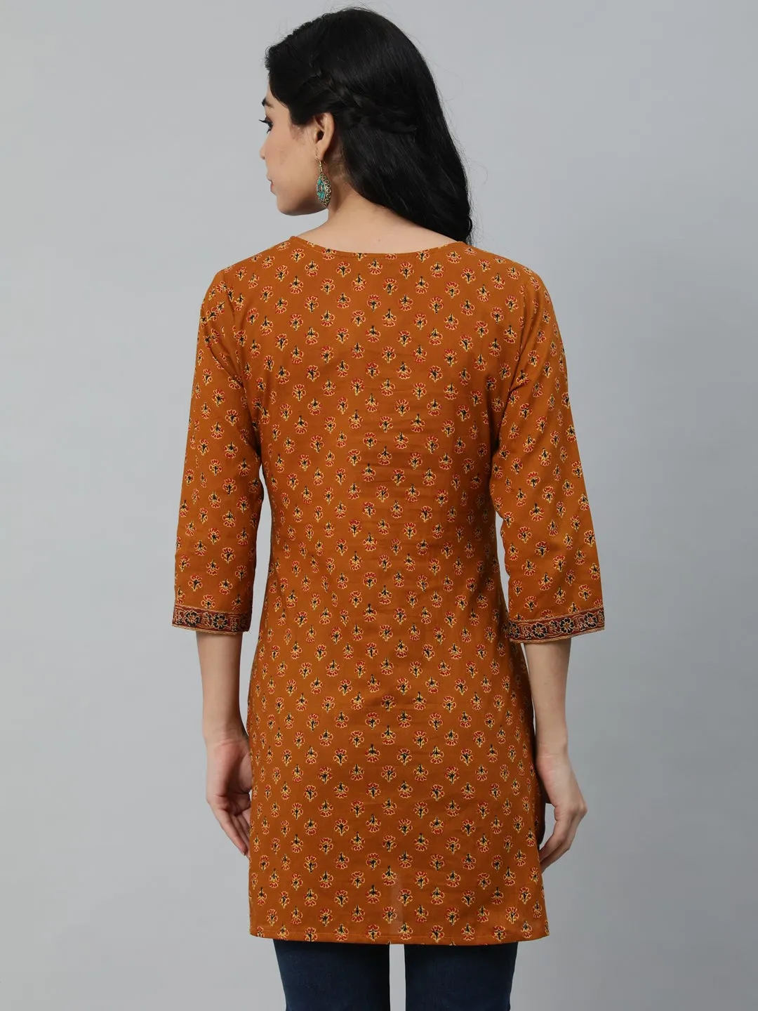 Women Mustard & Red Printed Tunic