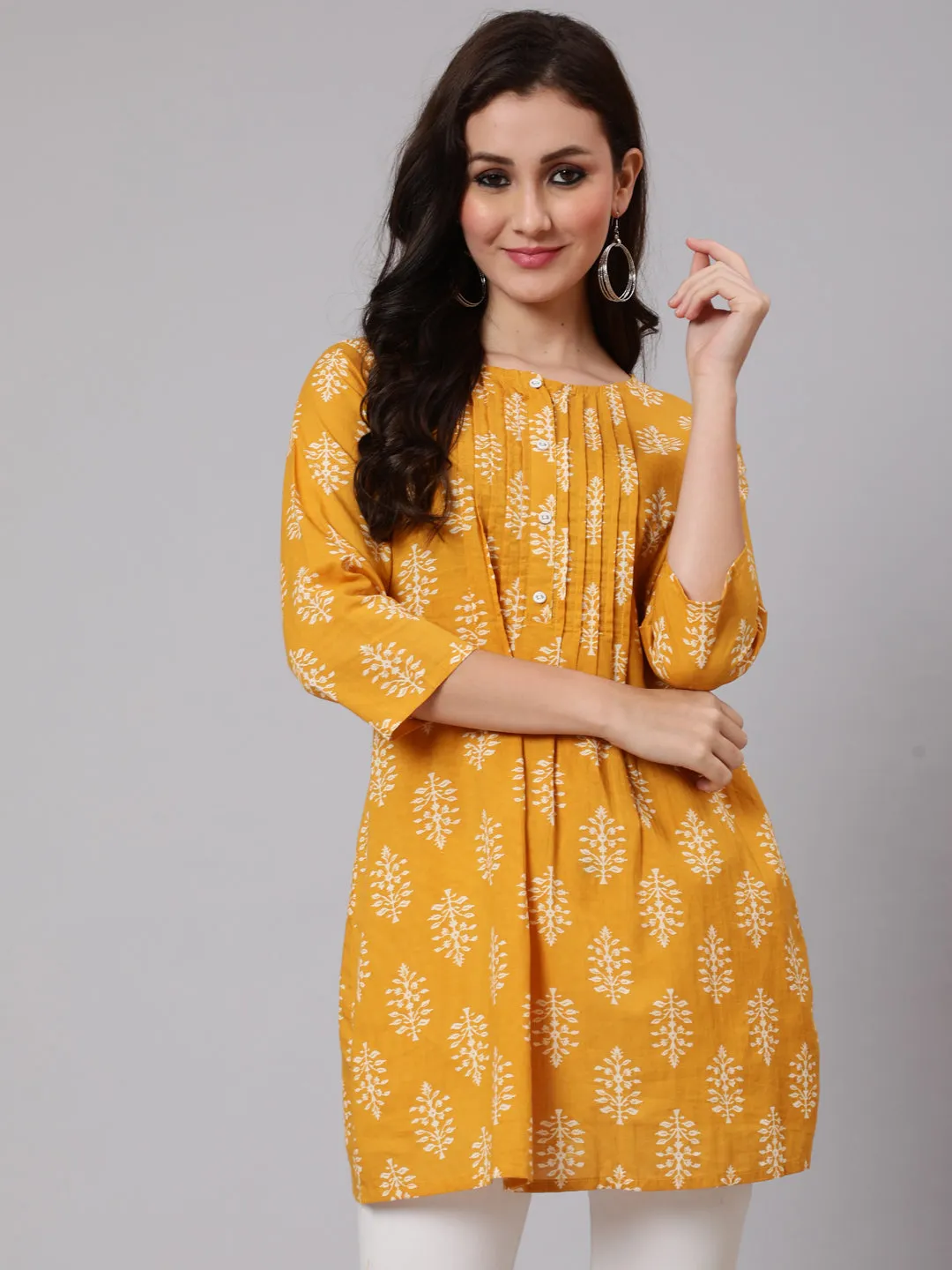 Women Mustard Ethnic Printed Tunic