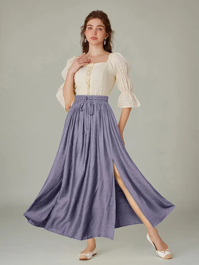 Women Renaissance Front Slit Skirt Maxi Pocket Skirts