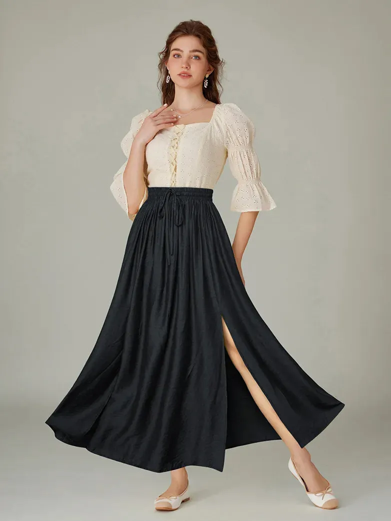 Women Renaissance Front Slit Skirt Maxi Pocket Skirts