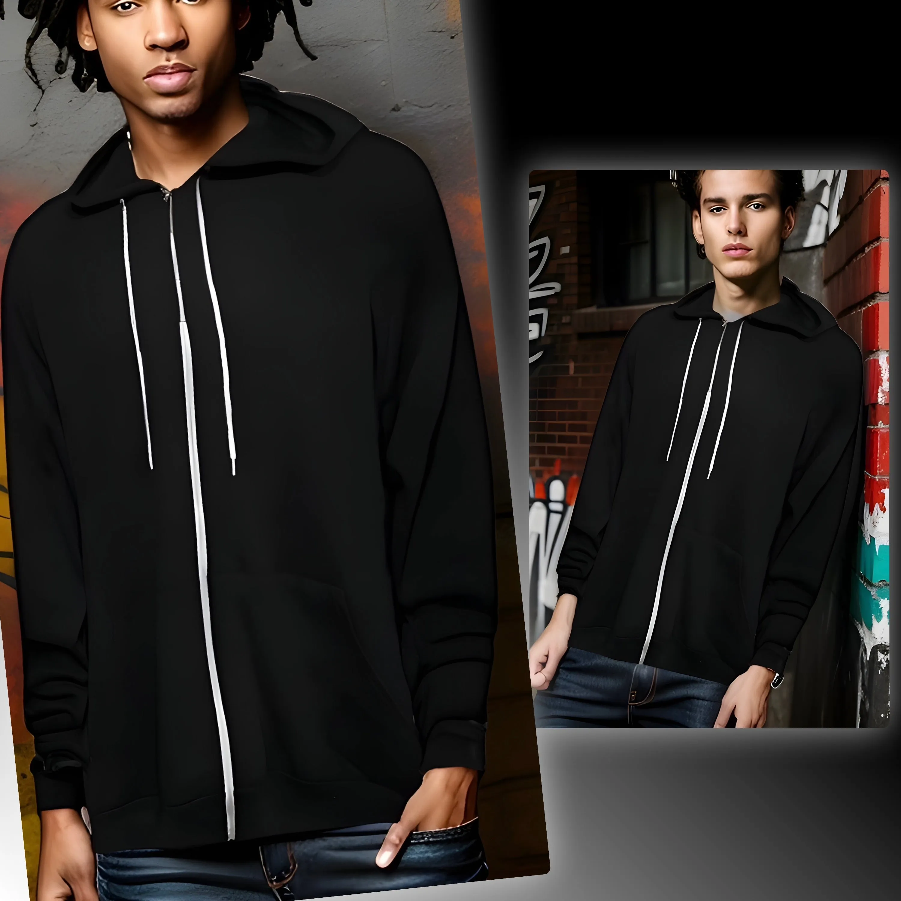 ^ZIP UP HOODIES^ (BLACK) (LIGHTWEIGHT)